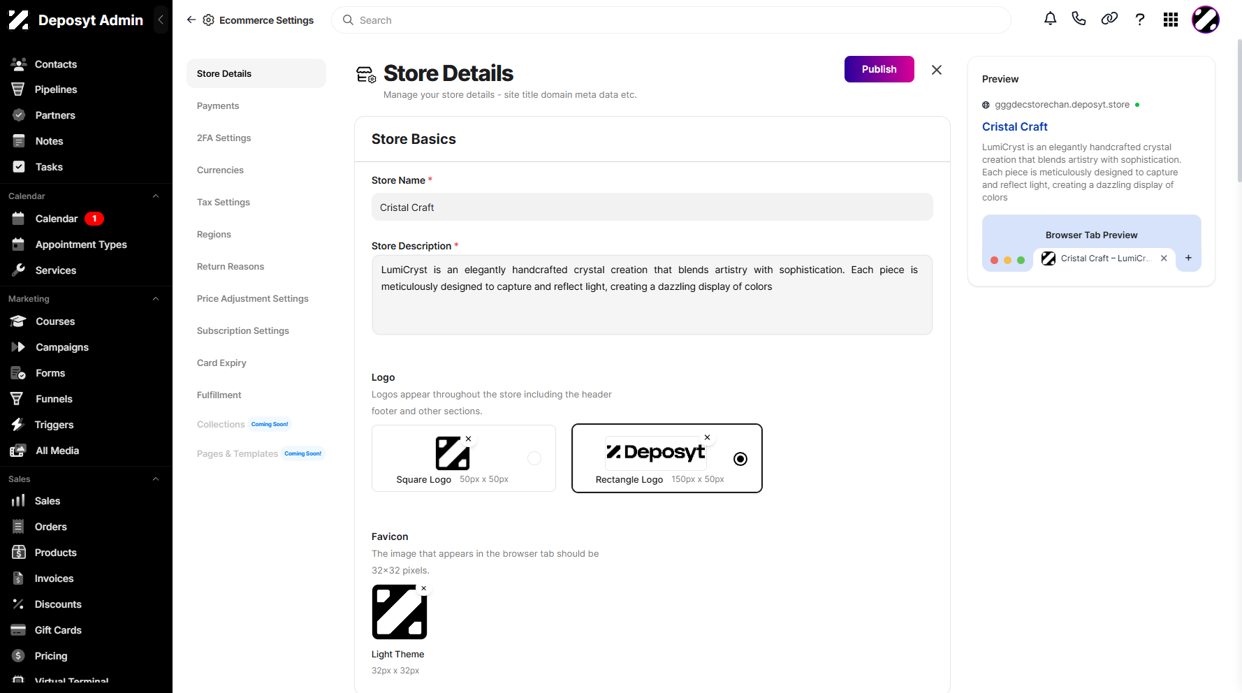 Step 11: Once all is set, proceed by clicking the Publish button above.