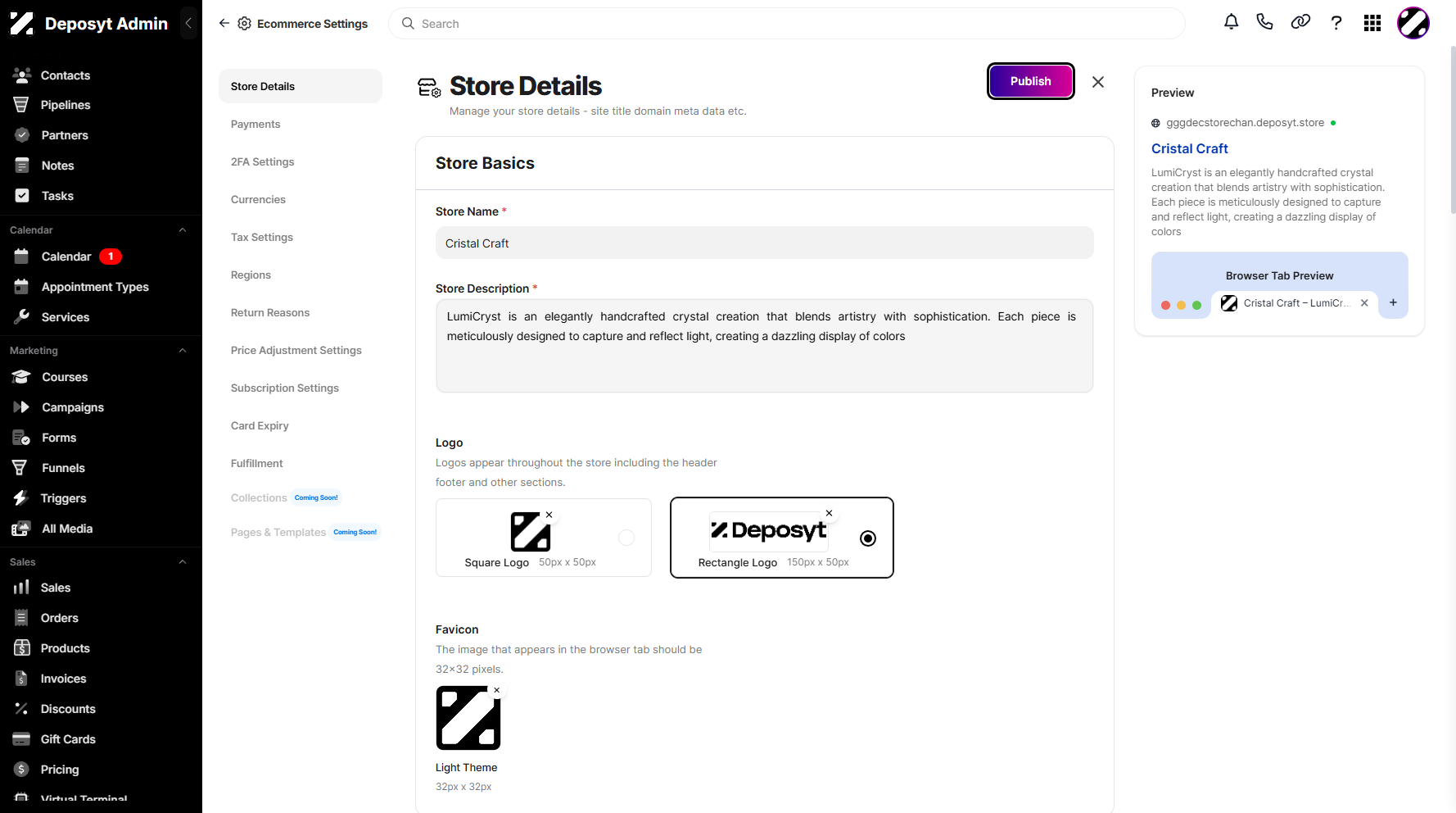 Step 11: Once all is set, proceed by clicking the Publish button above.