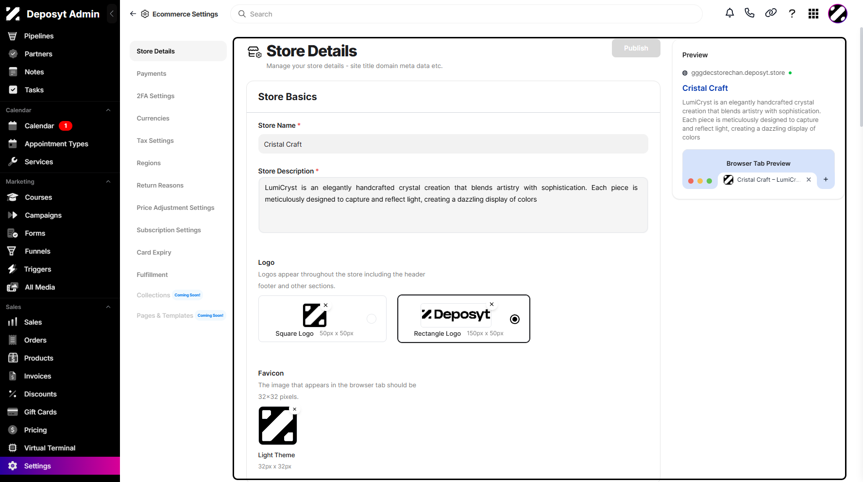 Step 4: You will then be taken to the Store Details page.
