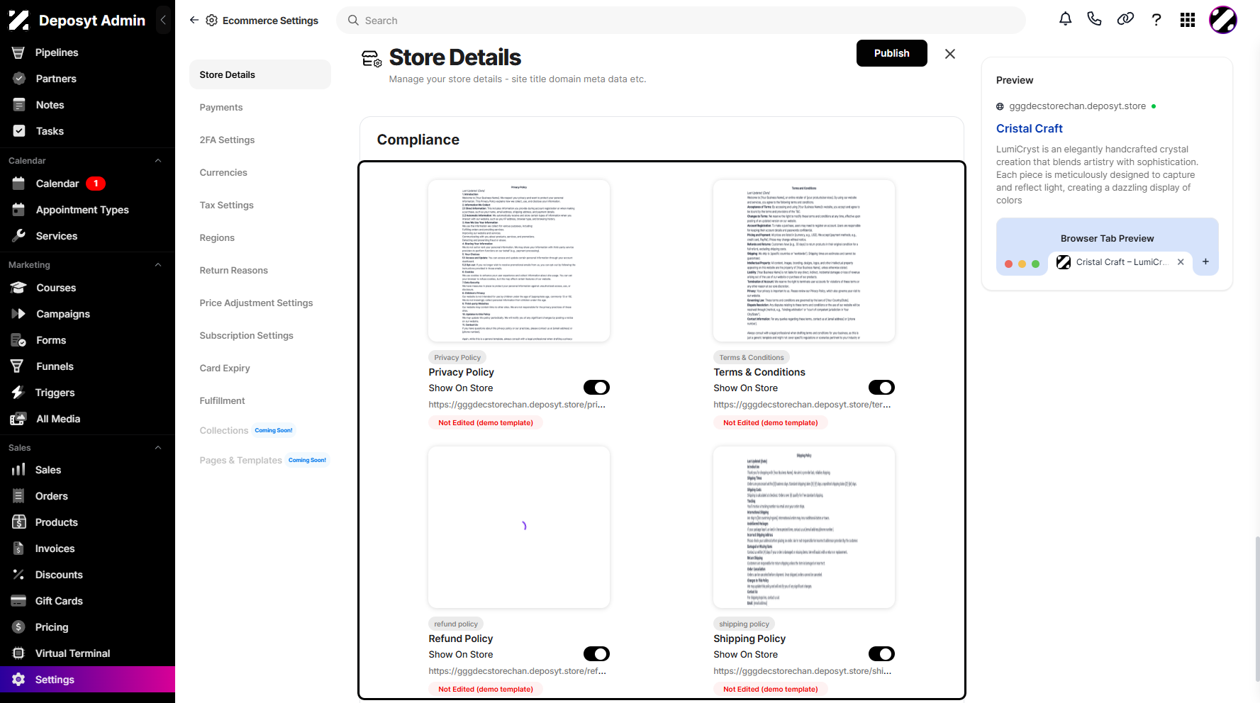 Step 10: Lastly is the Compliance section, where you can toggle the switch to enable or disable the selected compliance.