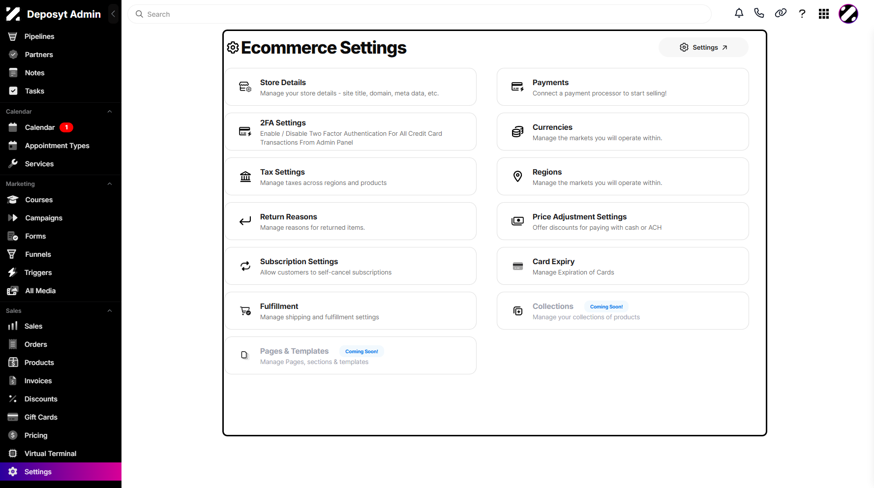 Step 2: You will then be navigated to the Ecommerce Settings tab.