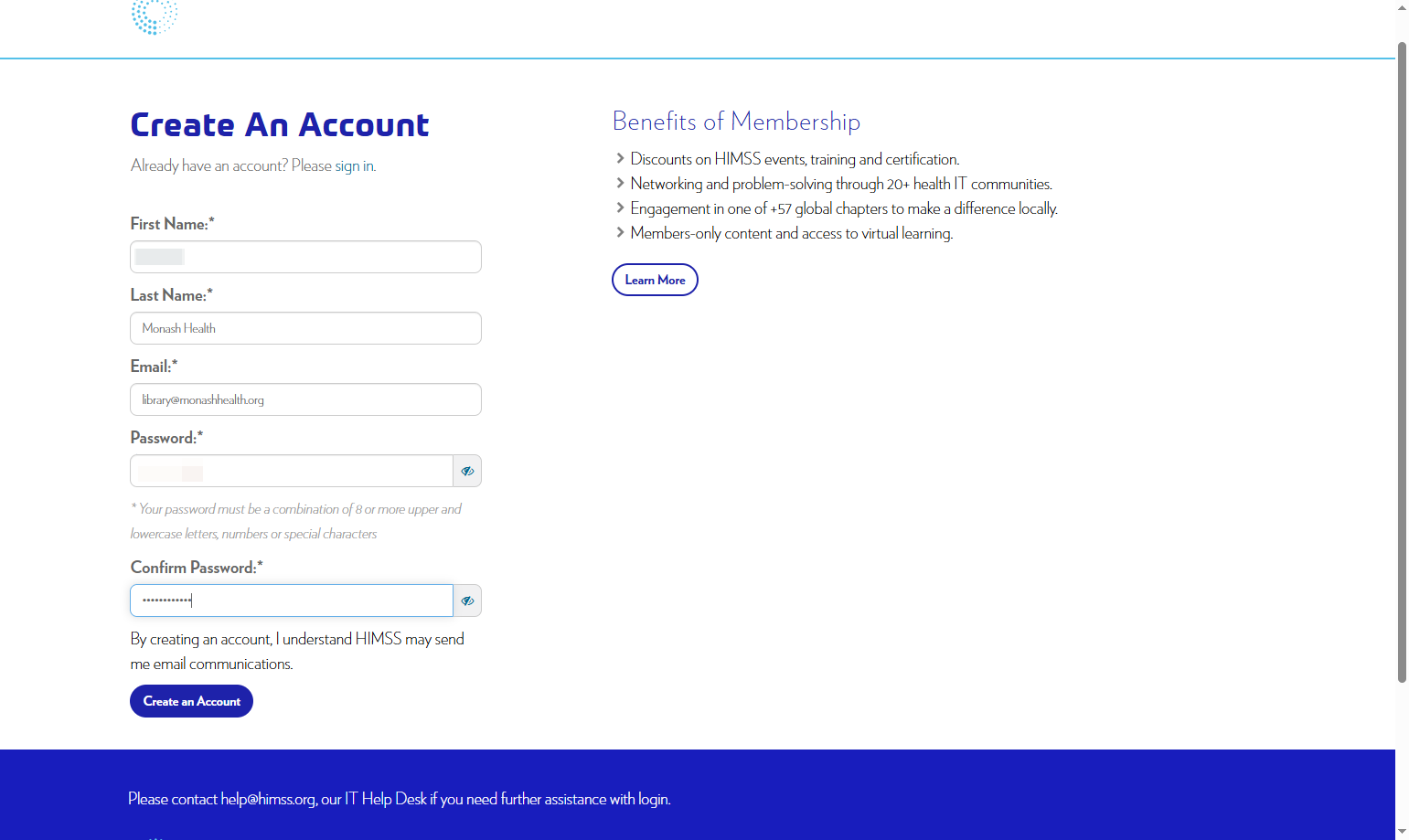 Click on Create an Account