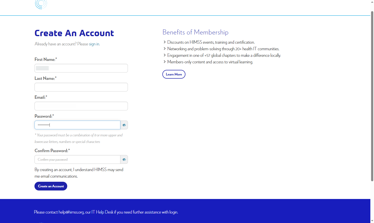Type and confirm your password