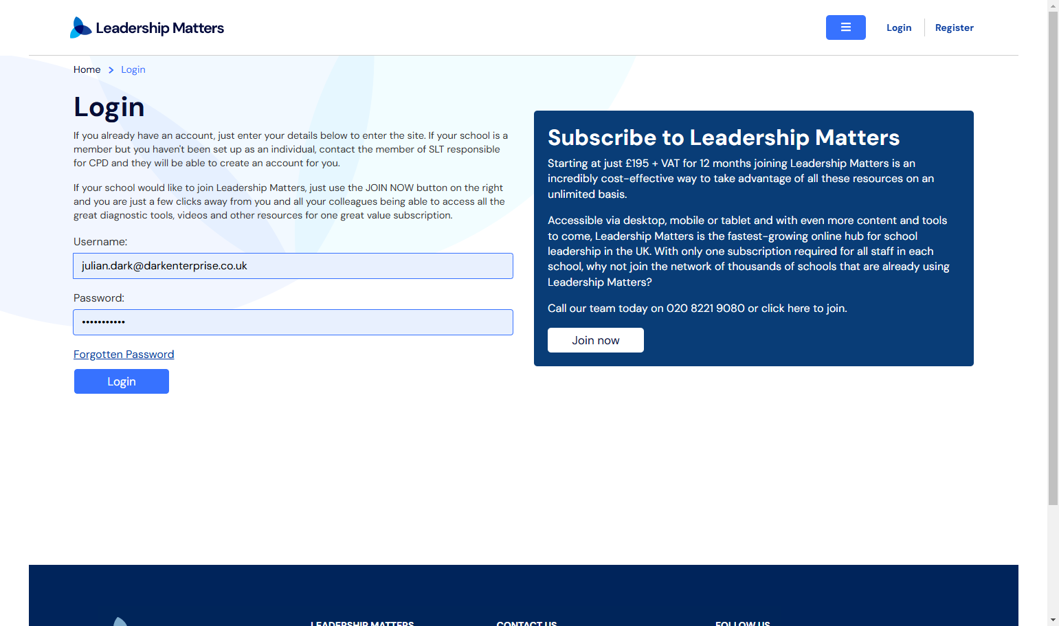 Log into Leadership Matter portal