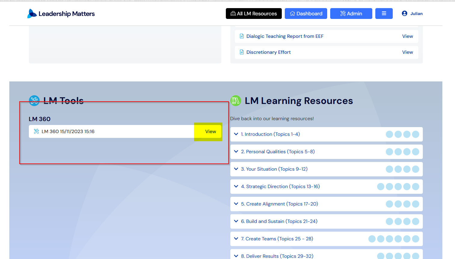 The grey area under LM Tools will be populated and you can click on the View option to view/add new reviewers etc