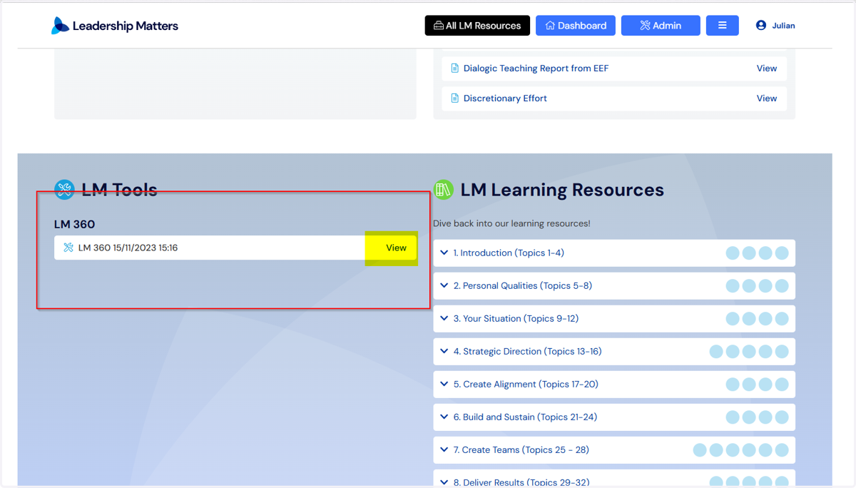 The grey area under LM Tools will be populated and you can click on the View option to view/add new reviewers etc