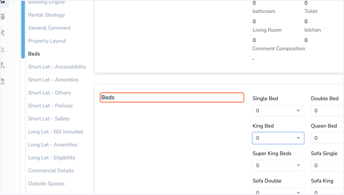 Select the size of beds and sofa beds: