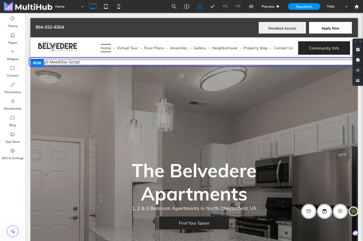 Click on Republish to have the EliseAI - Chatbot show on your live property