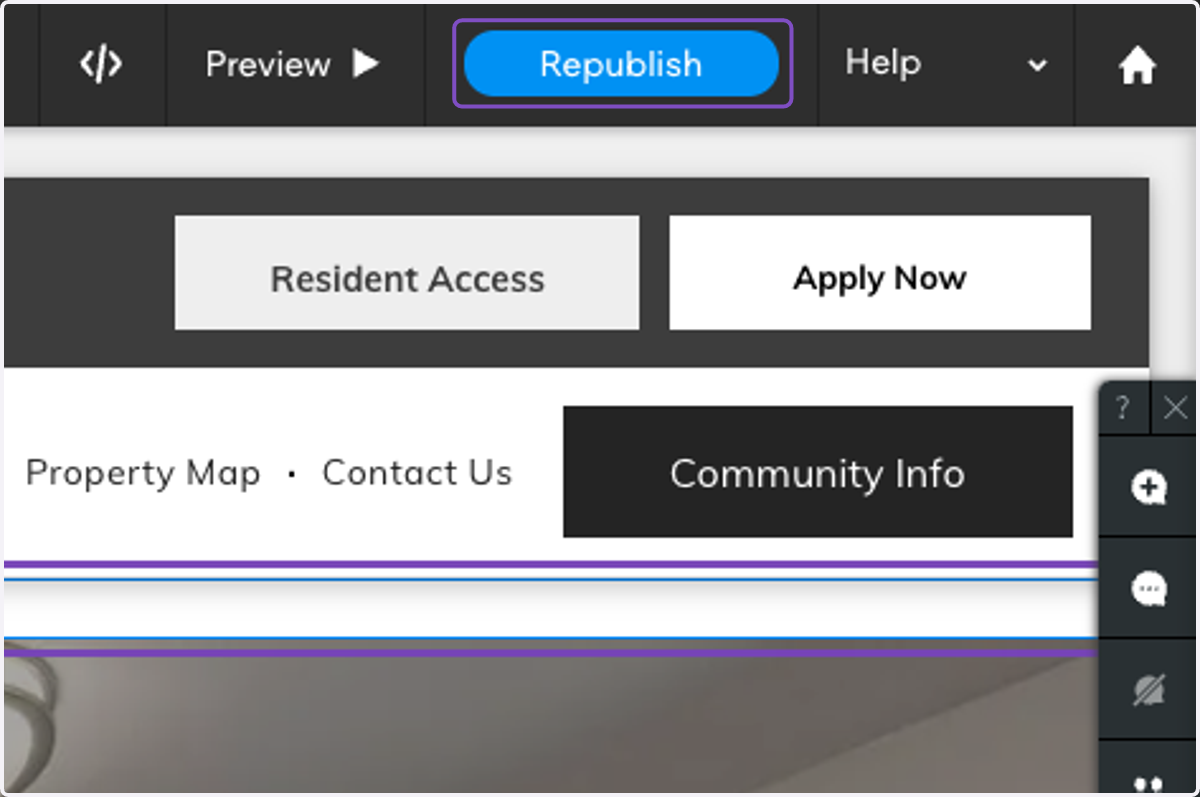 Click on Republish to have the EliseAI - Chatbot show on your live property