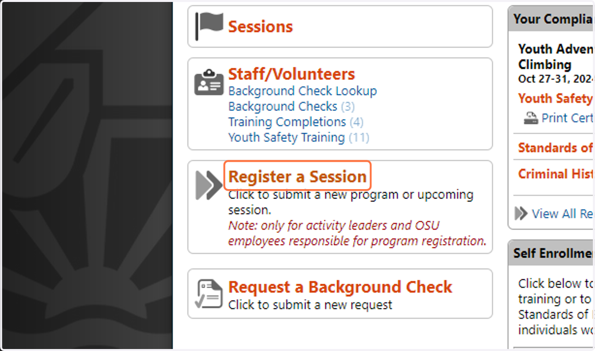 Click on Register a Session