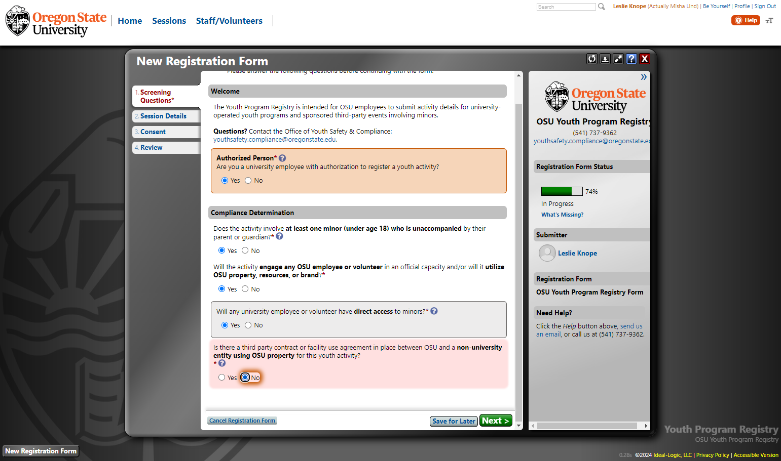 Complete the compliance determination questions
