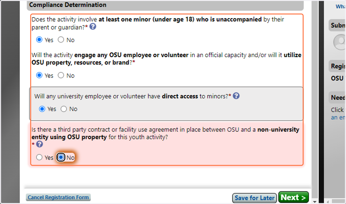 Complete the compliance determination questions