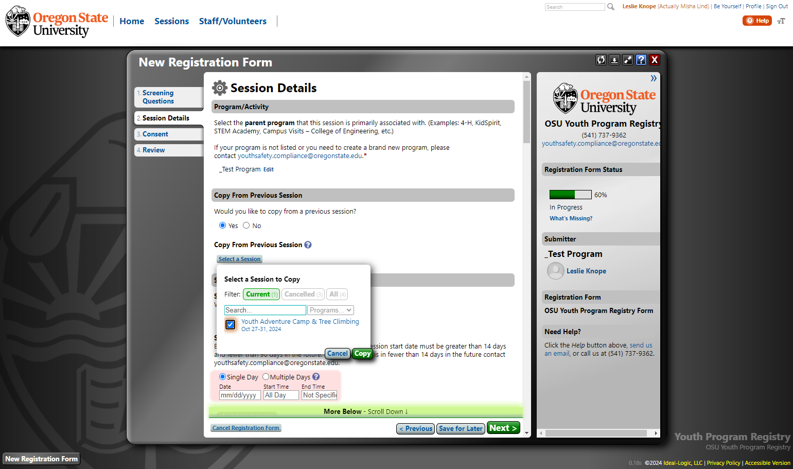 Select the session you want to copy from