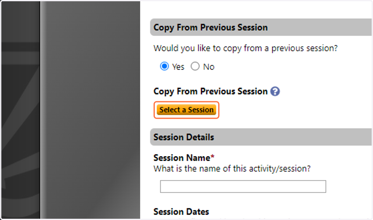 Click on Select a Session
