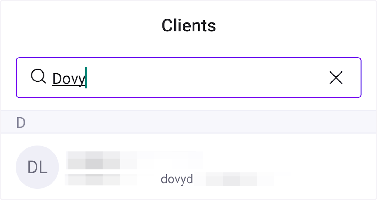You can search by client email.
