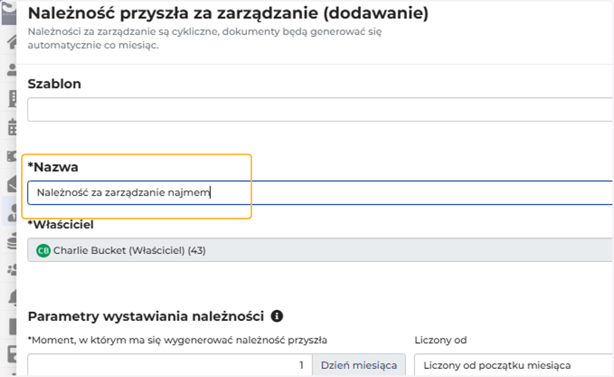 Uzupełnij nazwę należności