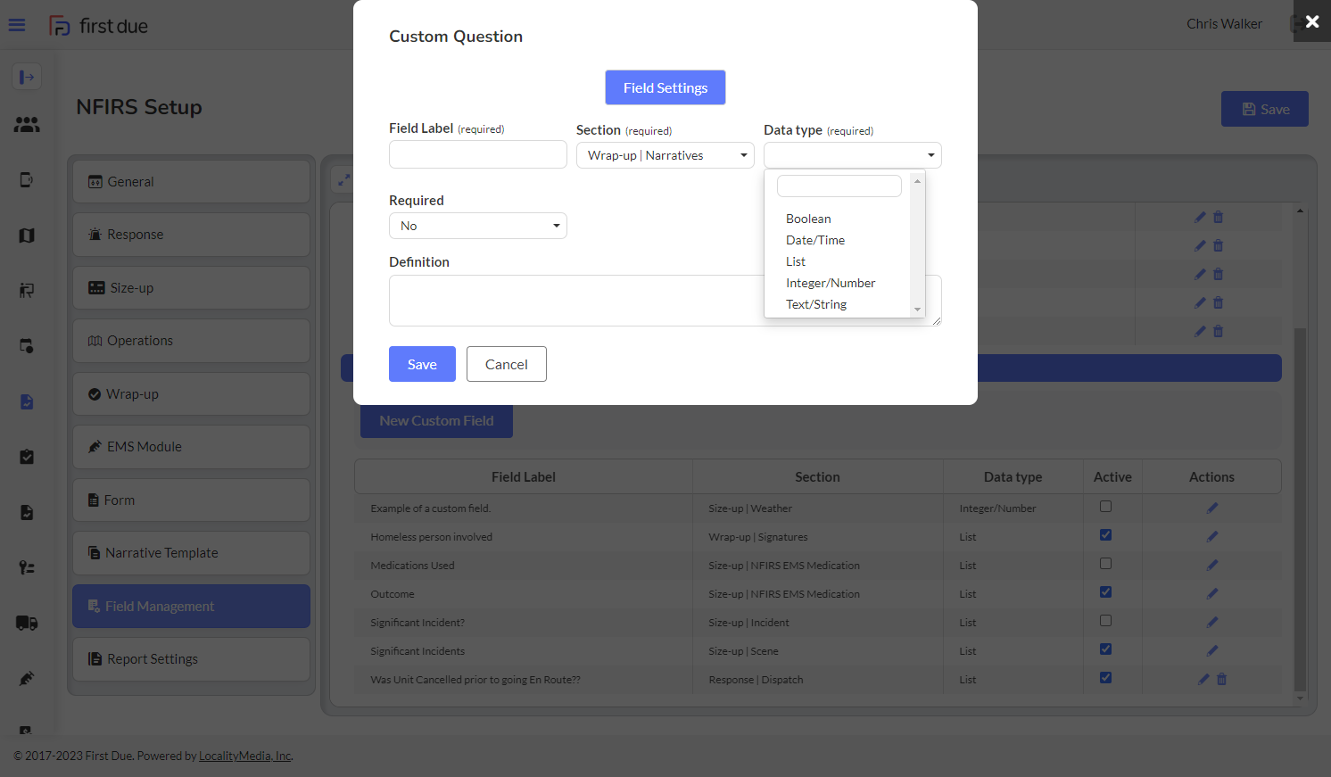 NFIRS Setup - Custom Questions