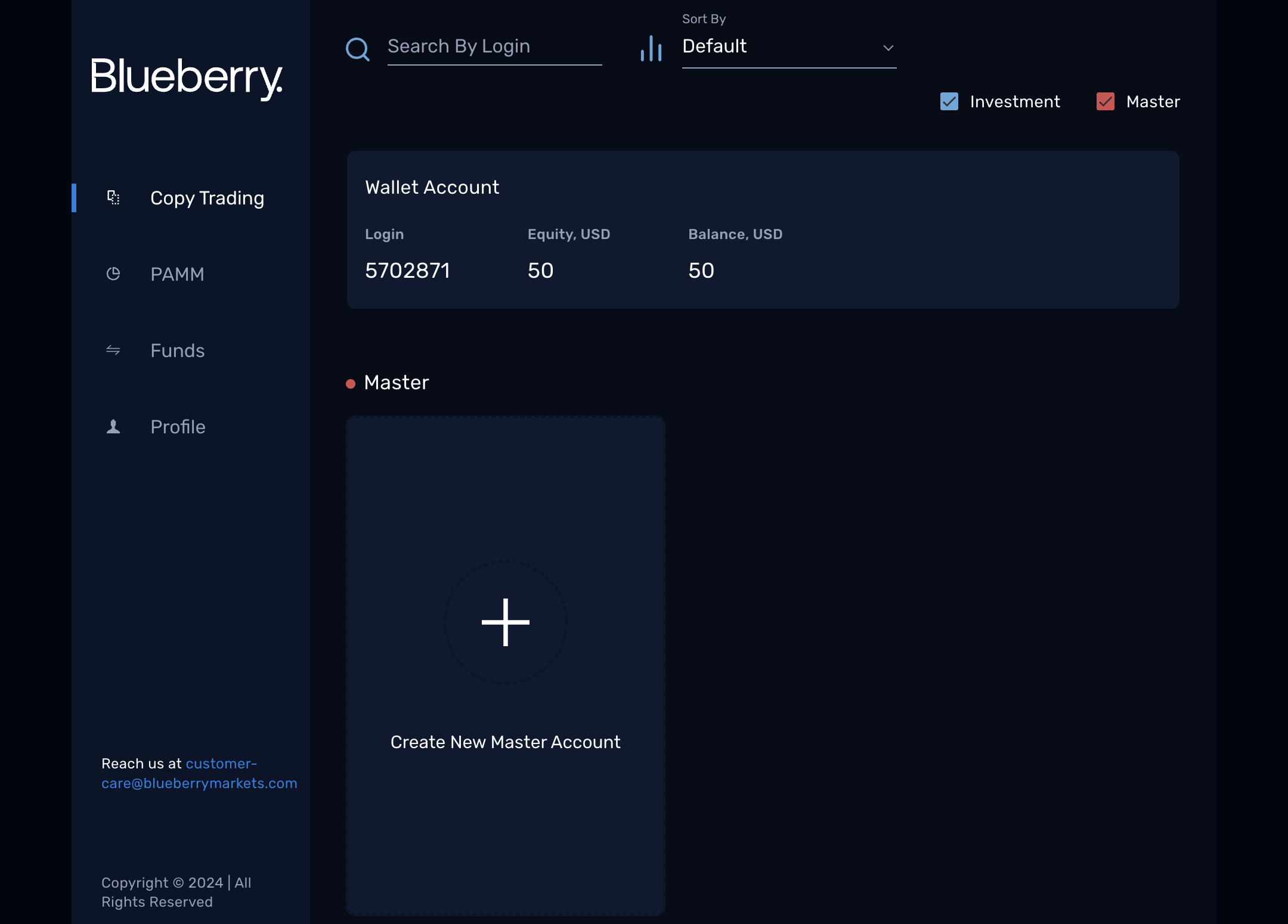 Click on Create New Master Account