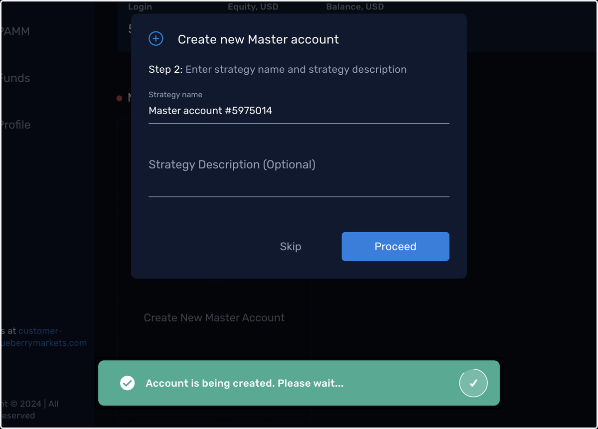 The account will be created shortly