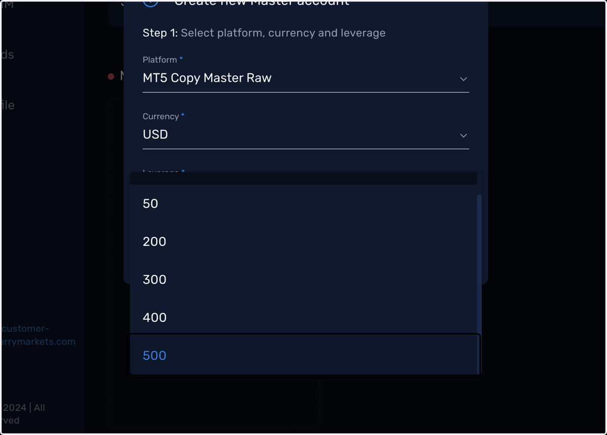 Select your preferred Leverage