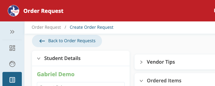 Click on Back to Order Requests