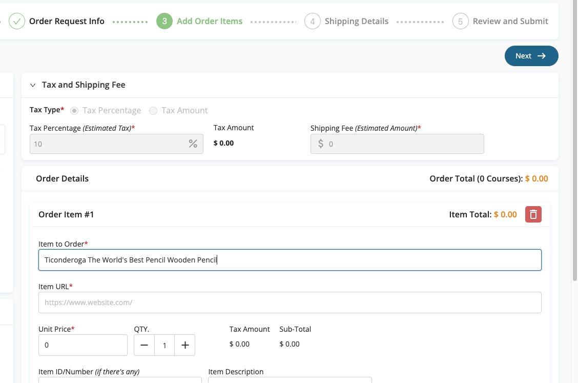 Add Item Name