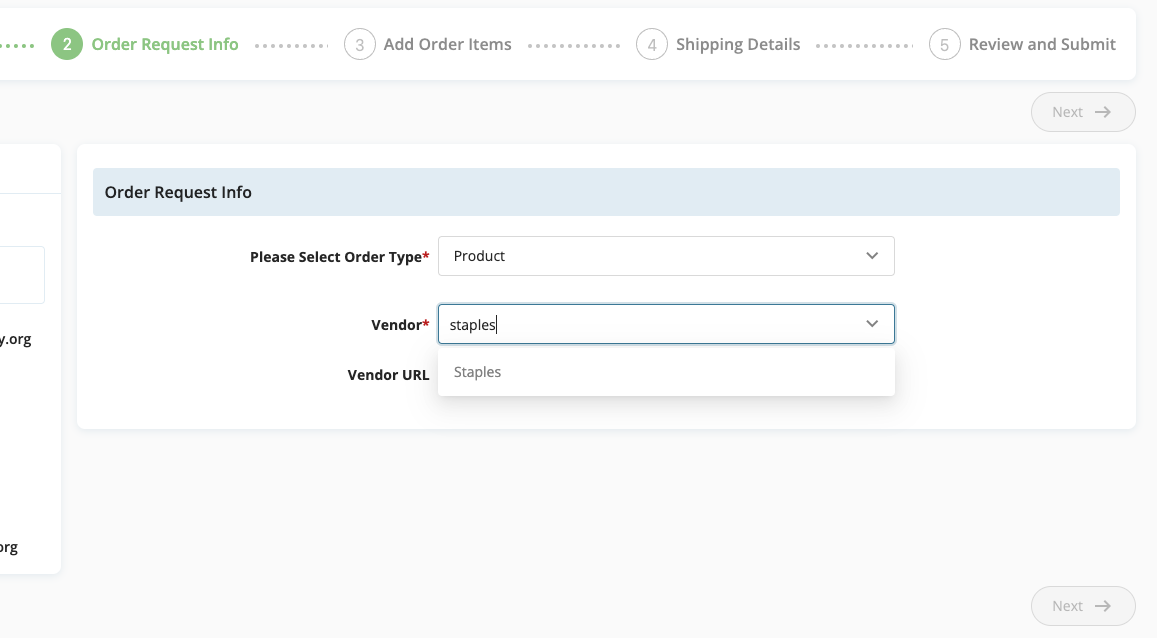 Type the Name of the Vendor