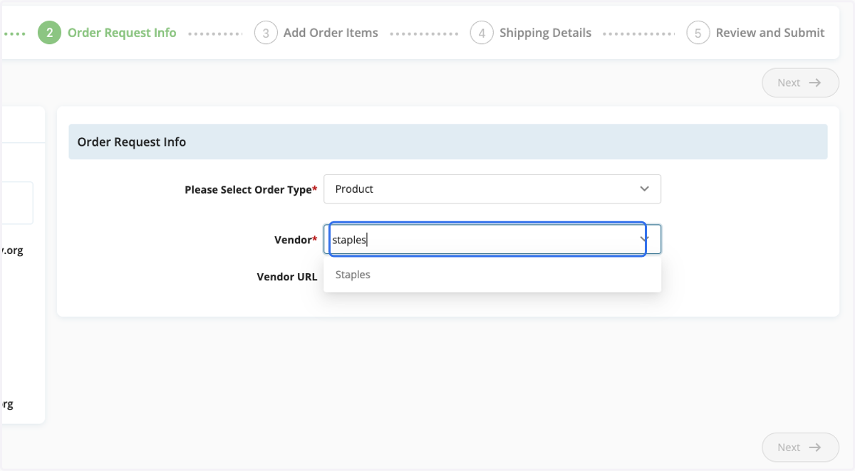 Type the Name of the Vendor