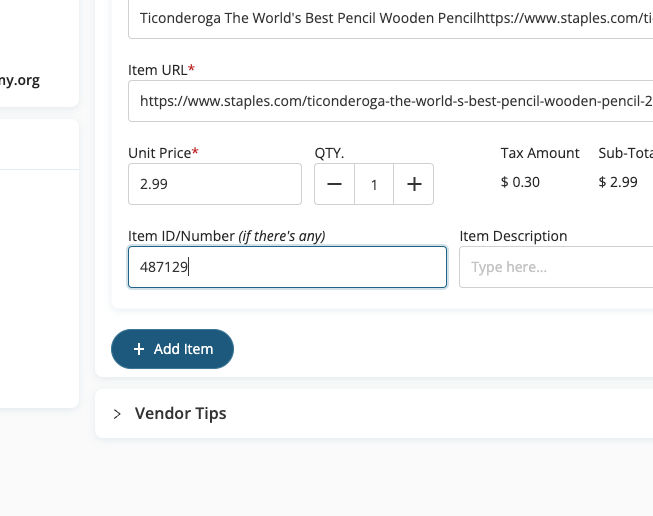 Add Additional Items (Optional)