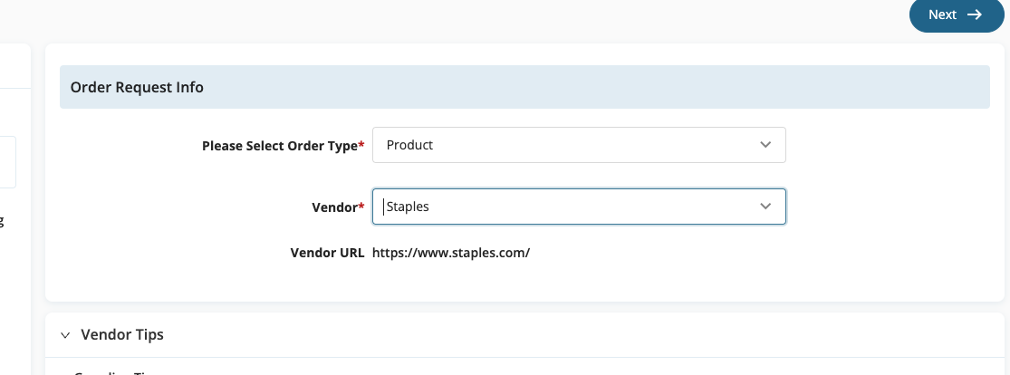 Click on Vendor Tips