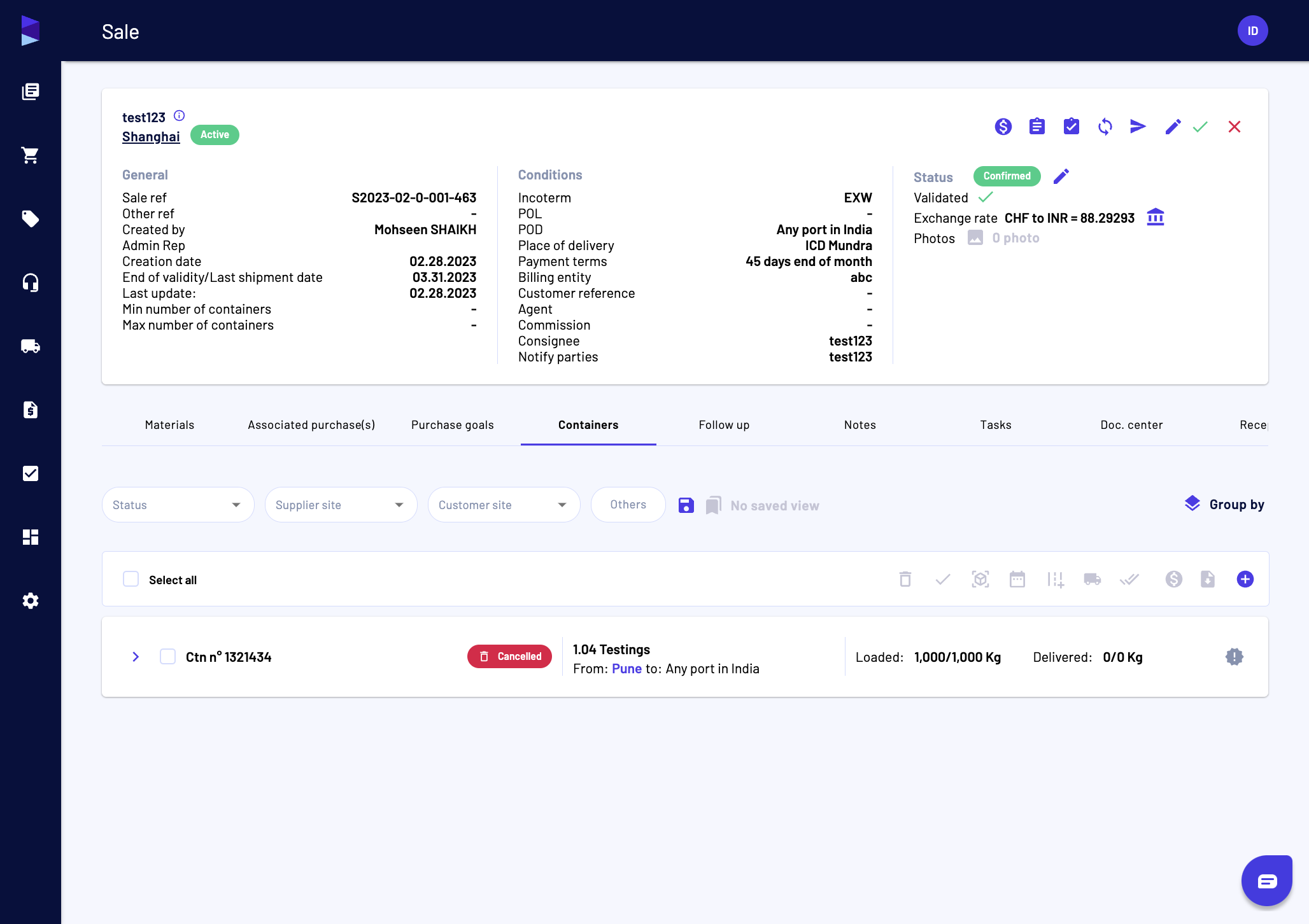 You can also make the same action directly from a sale, without having to associate the container with a sale