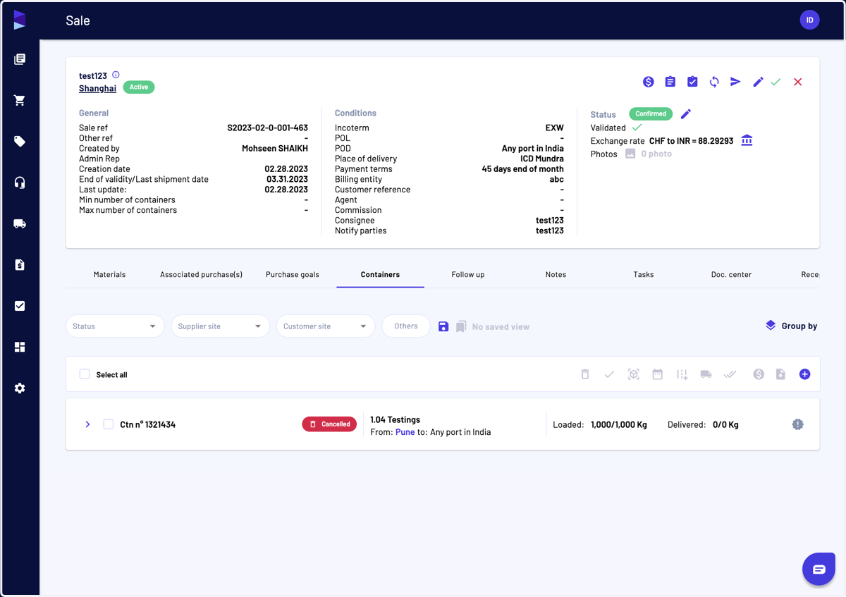 You can also make the same action directly from a sale, without having to associate the container with a sale