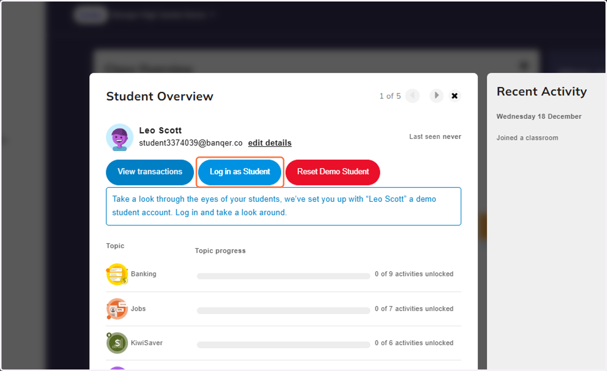 Click on Log in as Student