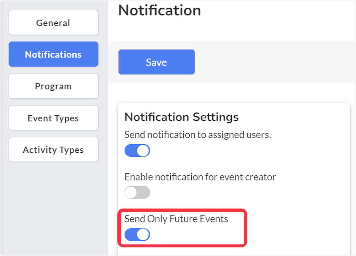 Click on Send Only Future Events