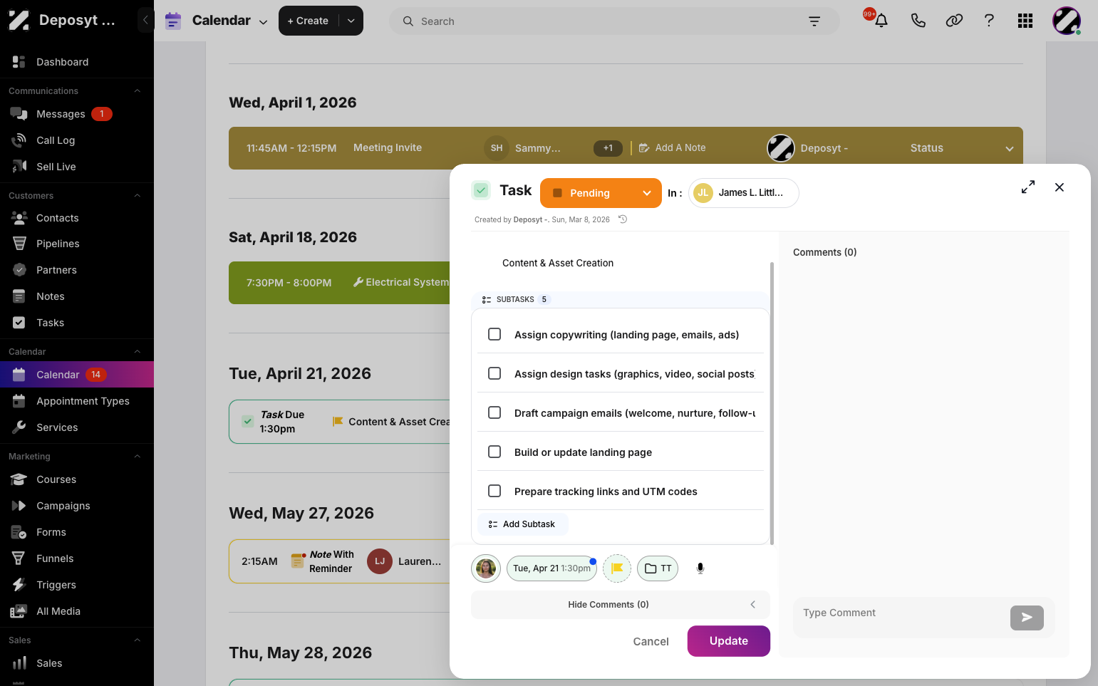 Step 4: Click the Update button to finish editing the task.