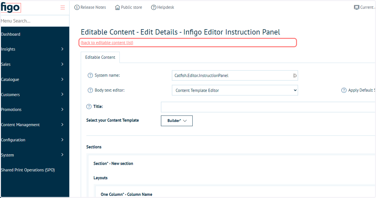 Click on (back to editable content list)