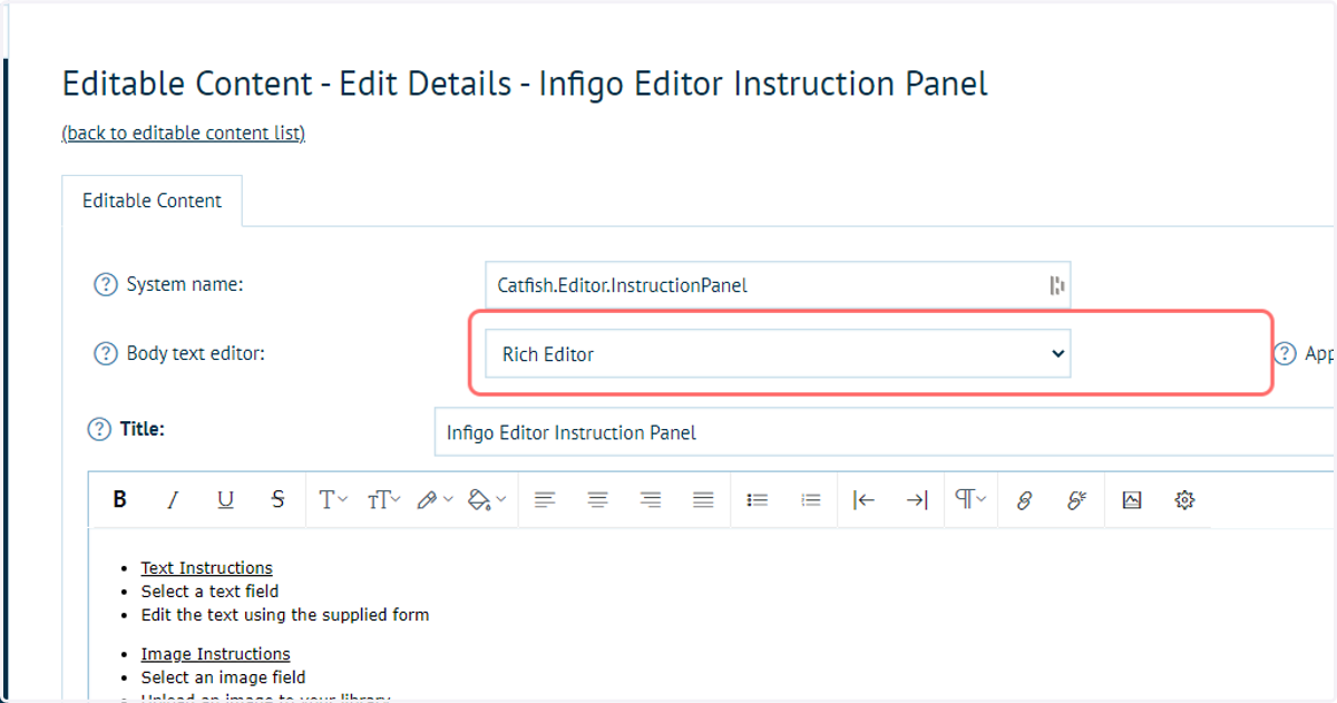 Any of the three body text editor types can be used to construct instructions