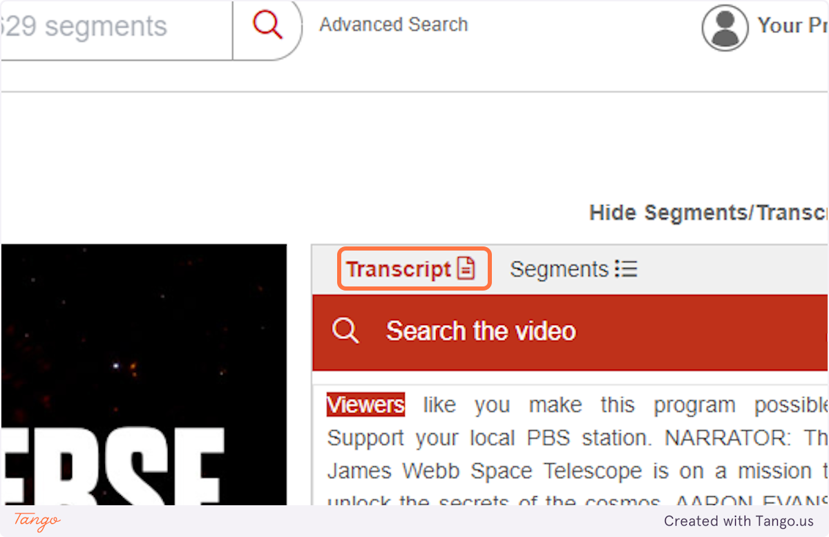 When you are reviewing an individual video, click on "Transcript" in the right-hand pane to see whether a transcript is available.  