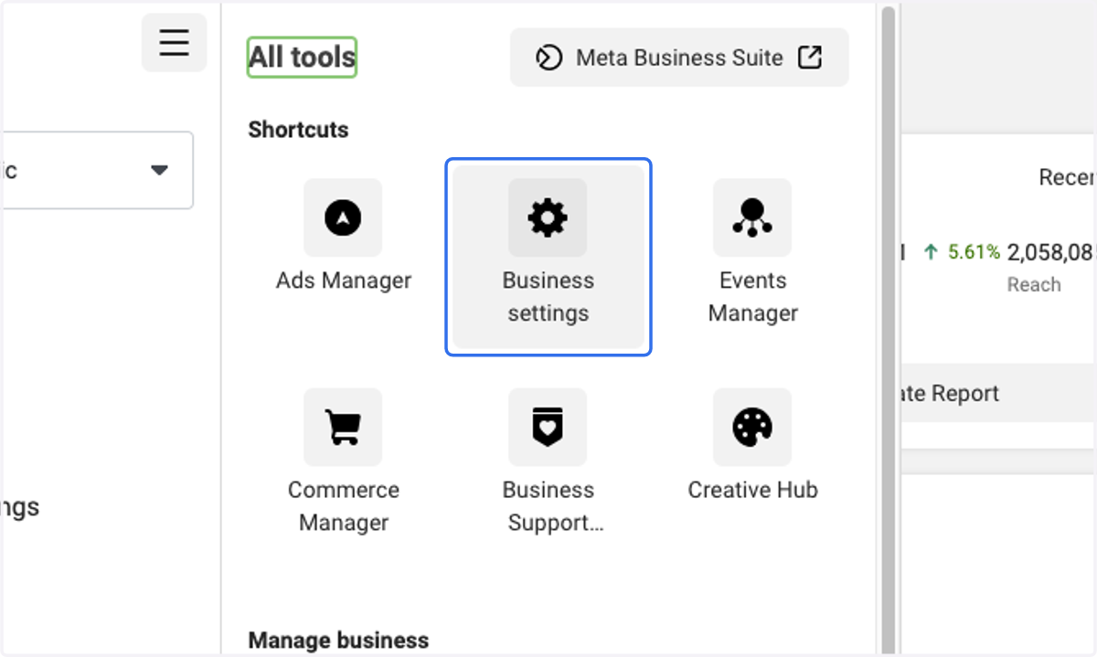 Click on Business settings