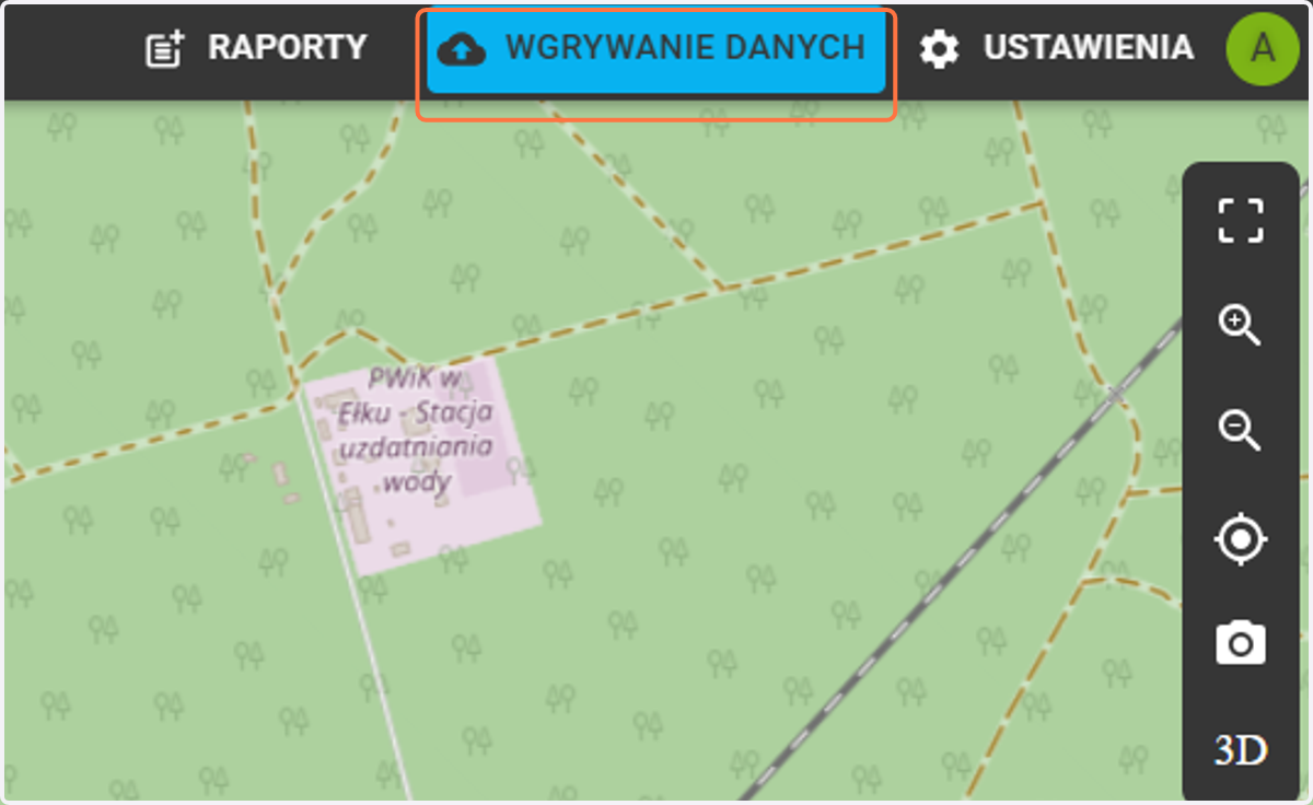 Po wejściu na inwestycję na wskazany projekt w widoku projektu wybieramy przycisk "Wgrywanie danych".
