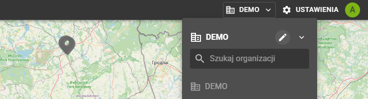 Pojawia się lista rozwijalna z organizacjami, aby edytować wybieramy ikonkę ołówka.
