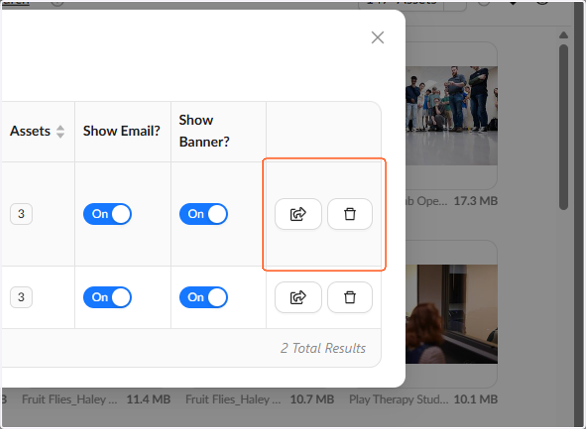 Get a share link or delete the share