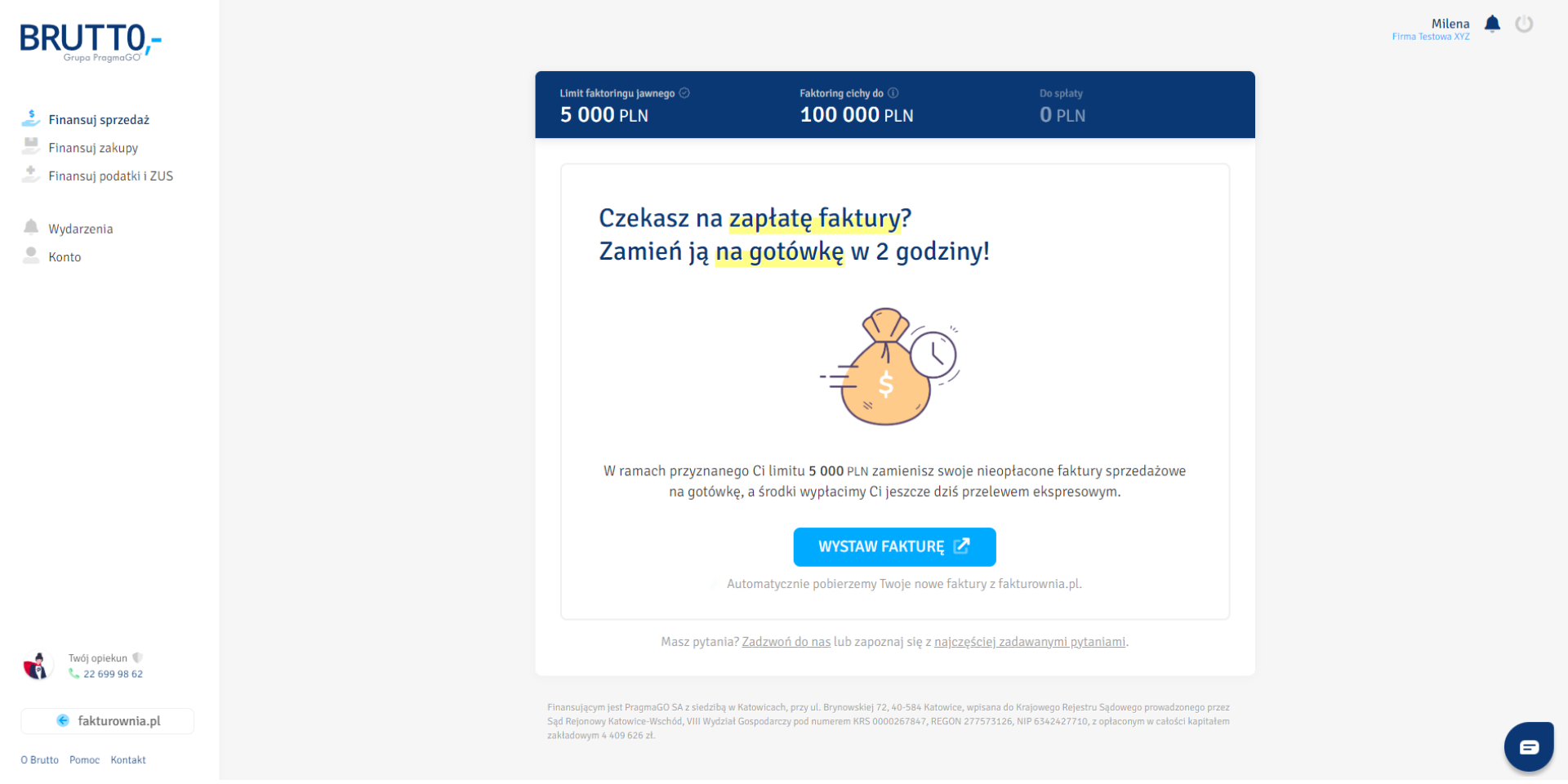 Jeśli integracja zostanie poprawnie aktywowana, zostaniesz przeniesiony do Twojego konta w Brutto.