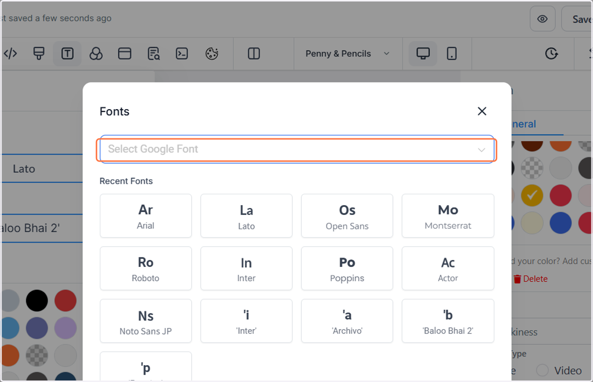 To add a new font, click on Select Google Font…