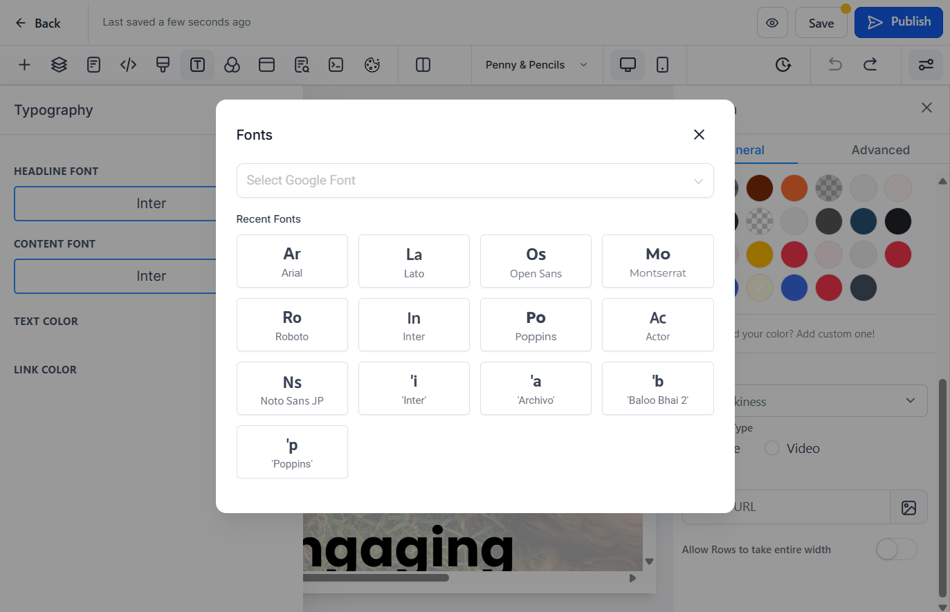 Choose a different font. Now, any text on the website that is has a font selected as “headline” will use this font.