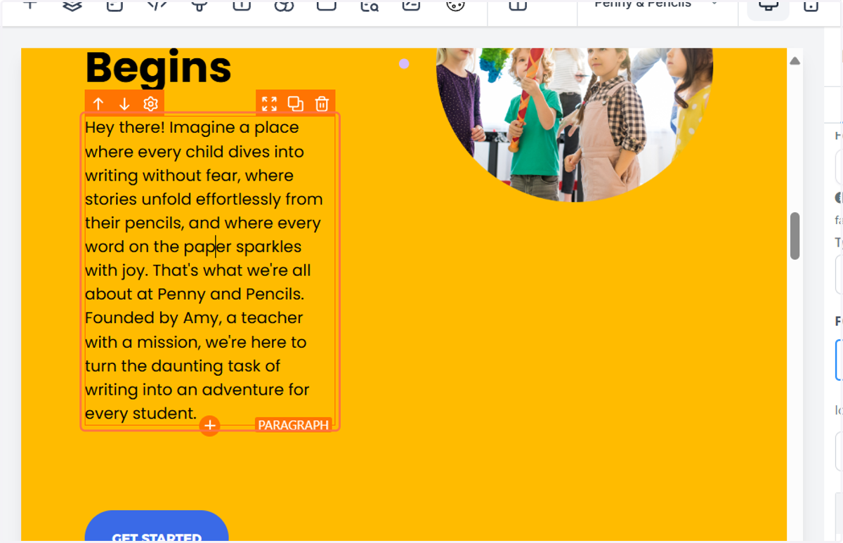 To change the font or colour of any text, click on it