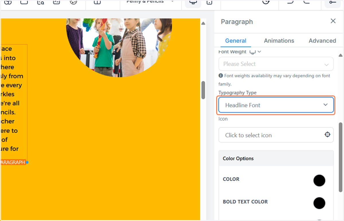 On the right, select which font to use
