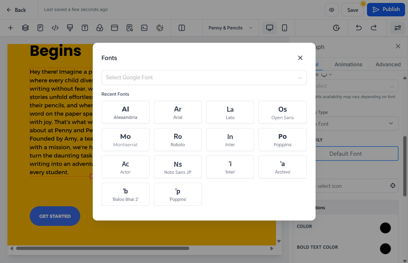 Click on the font you want to use