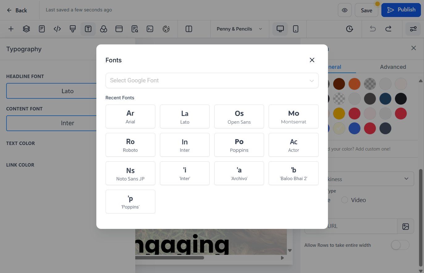 Choose a different font. Now, any text on the website that is has a font selected as “content” will use this font.