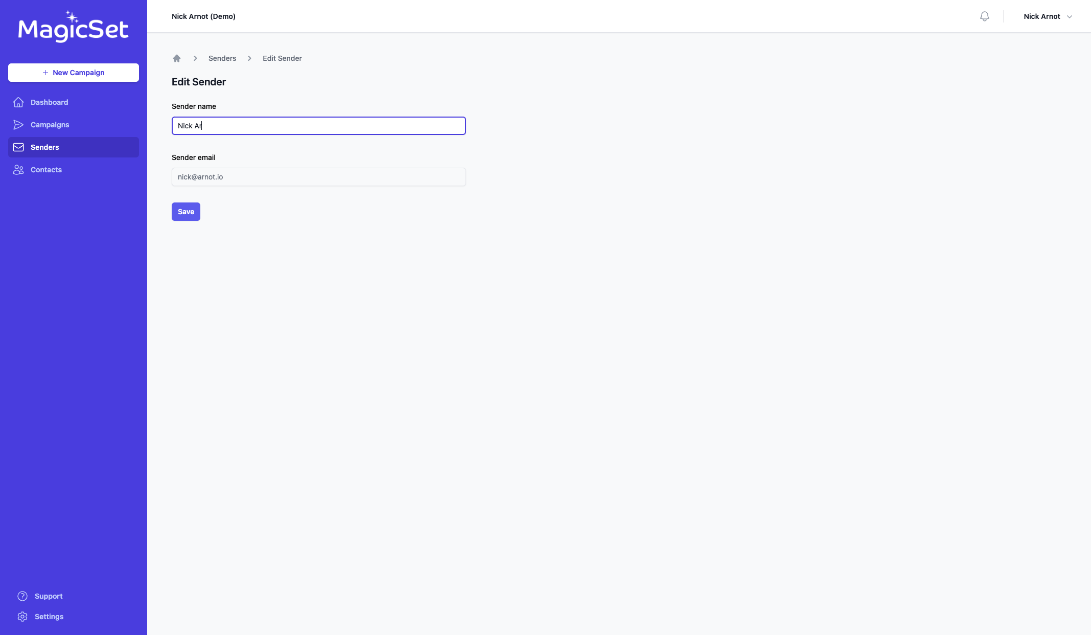 Set your Send Name